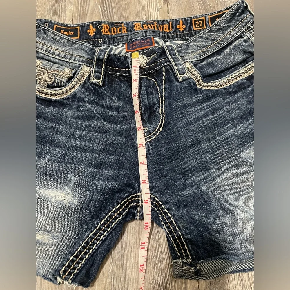 Rock Revival Blue Jean Shorts Distressed Mid-Thigh